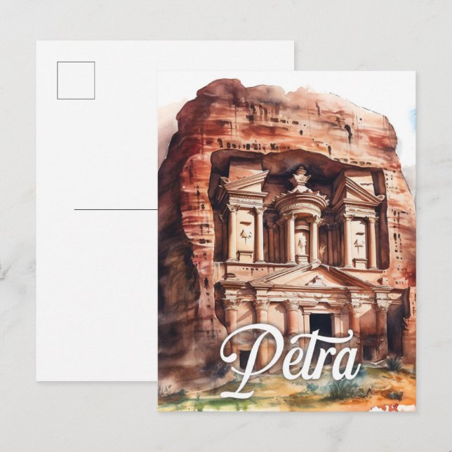 Petra Jordan Watercolor Painting Travel Vykort (Fram/baksida)