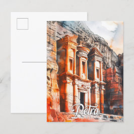 Petra Jordan Watercolor Painting Travel Vykort