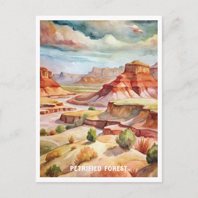 Petrified Forest National Park Watercolor Painting Vykort (Framsida)