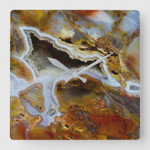 Petrifierat trä med kristaller fyrkantig klocka