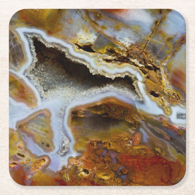 Petrifierat trä med kristaller underlägg papper kvadrat (Framsidan)