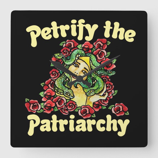 Petrify the Patriarchy feminist medusa Fyrkantig Klocka (Framsida)