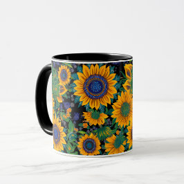 Petrikivka ukrainsk folkkonst. Solrosor blommar Mugg