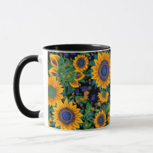 Petrikivka ukrainsk folkkonst. Solrosor blommar Mugg