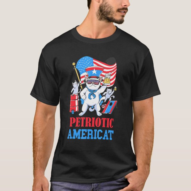 Petriotic Americat Party American Cat 4:e juli T Shirt (Framsida)