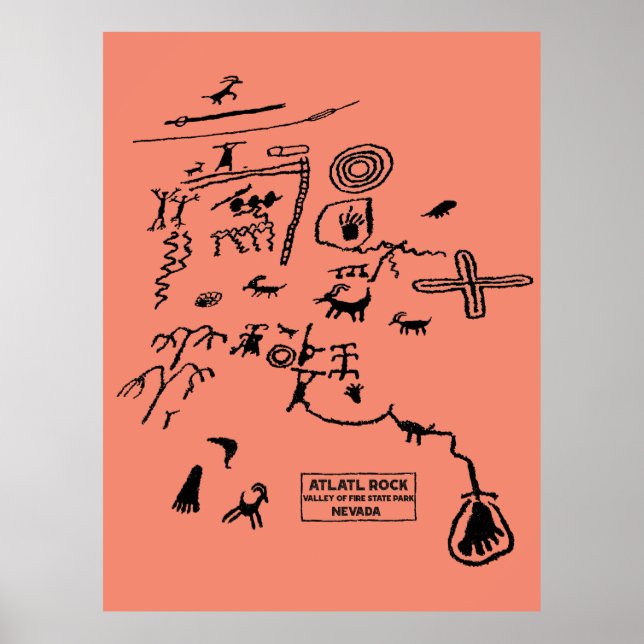 Petroglyfer vid Atlatl Rock i Valley of Fire State Poster (Framsidan)
