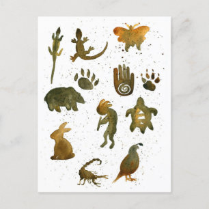 Petroglyph Symbols Bear Healer's Hand Cave Artwork Vykort