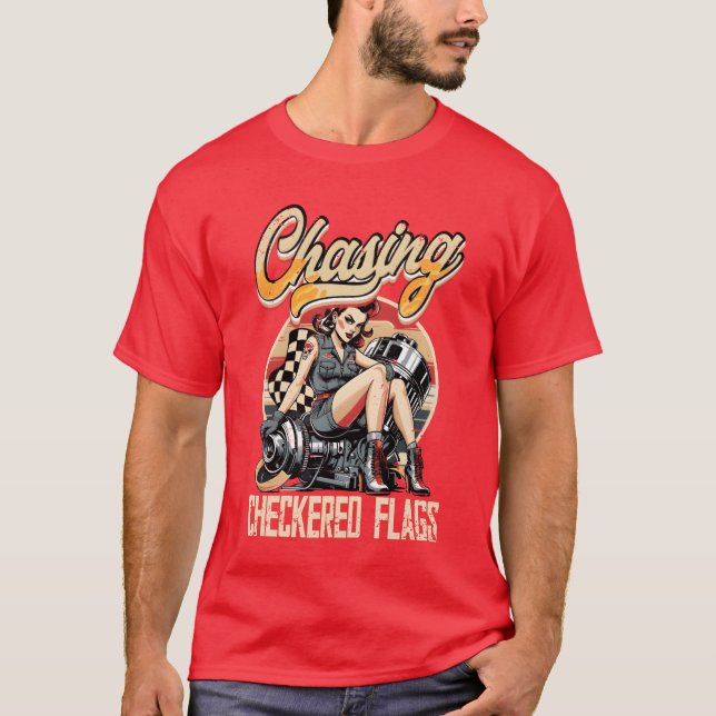 Petrolhead Caruning Chasing Checkered Flags girl T Shirt (Framsida)