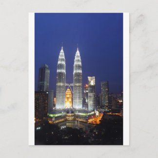 Petronas Torn tänd på natten Kuala Lumpur Vykort