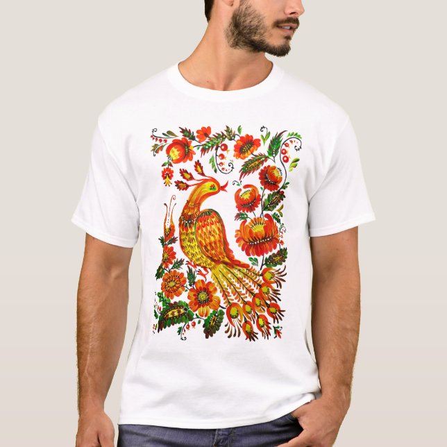 Petrykivka ukrainian-brandfågel t-shirt (Framsida)
