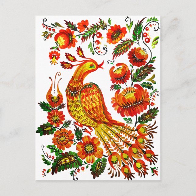 Petrykivka ukrainian-brandfågel vykort (Framsida)