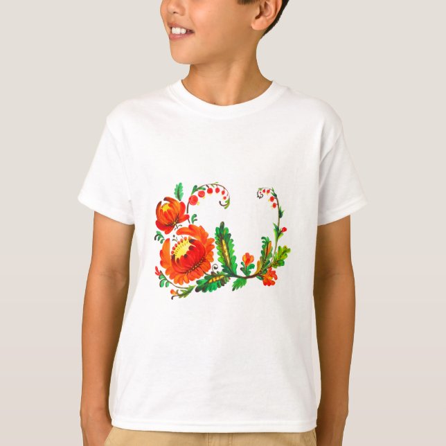 Petrykivka ukrainsk konst tee shirt (Framsida)