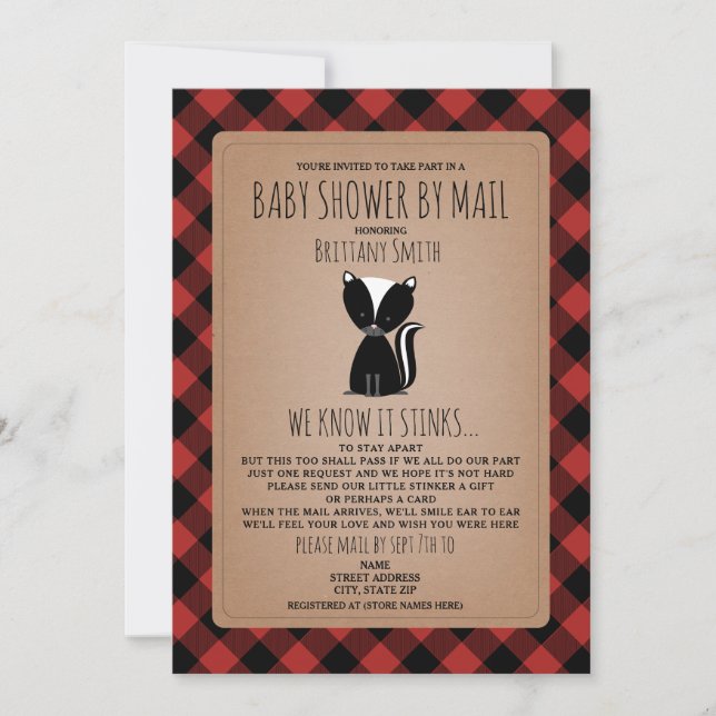 Pets Baby Shower by Mail Social Avstånd Skunk Inbjudningar (Framsida)