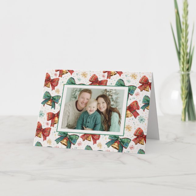 Pets Bows Klockor Retro Photo jul Card Helgkort (Framsida)