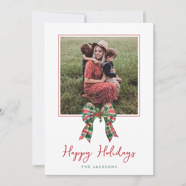 Pets Coquette Bow & Holly Photo-jul Julkort (Framsida)