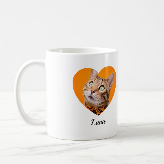 Pet's Cute Modern Typography Name and heart Photo Kaffemugg (Vänster)