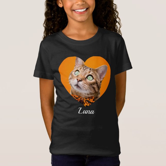 Pet's Cute Modern Typography Name and heart Photo T Shirt (Framsida)