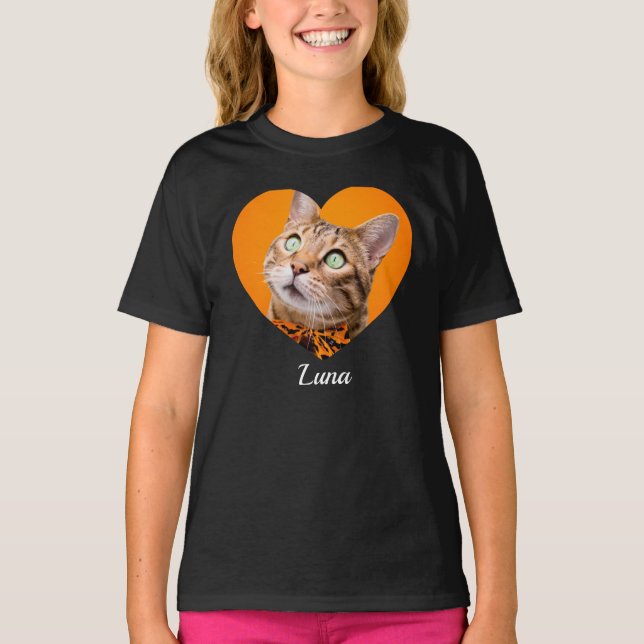 Pet's Cute Modern Typography Name and heart Photo T Shirt (Framsida)