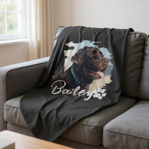 Pets enkla moderna Coola Typografi Namn och foto Fleecefilt