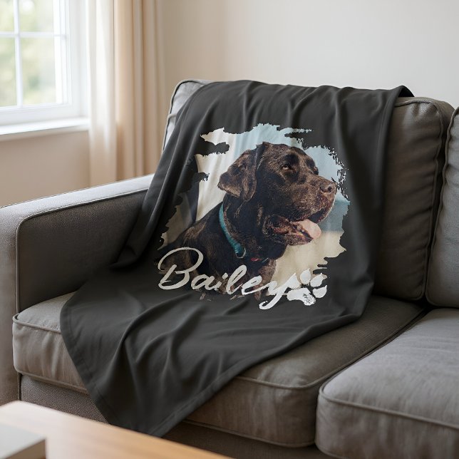 Pets enkla moderna Coola Typografi Namn och foto Fleecefilt (Skapare uppladdad)