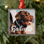 Pets enkla moderna Coola Typografi Namn och foto Julgransprydnad Metall<br><div class="desc">Denna enkla och moderna design består av modern,  enkel,  lekfull skripttypografi. Lägg till ett foto av anpassningsbarnas husdjur.</div>
