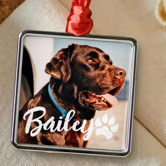 Pets enkla moderna Coola Typografi Namn och foto Julgransprydnad Metall (Skapare uppladdad)
