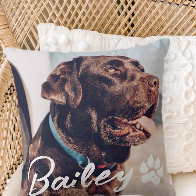Pets enkla moderna Coola Typografi Namn och foto Kudde (Skapare uppladdad)