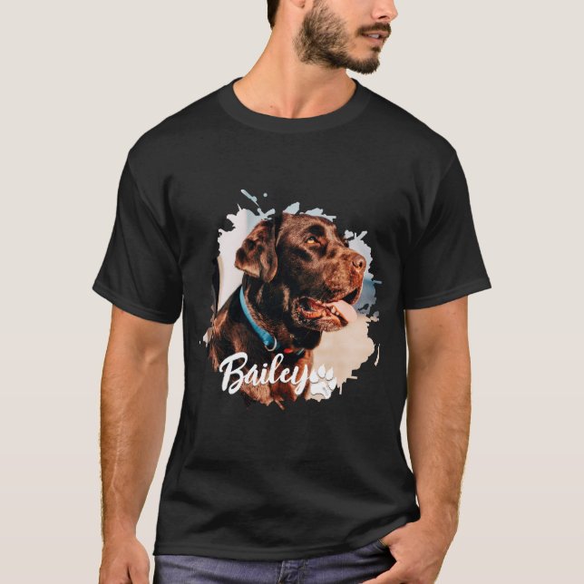 Pets enkla moderna Coola Typografi Namn och foto T Shirt (Framsida)