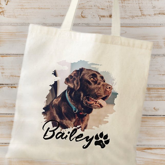 Pets enkla moderna Coola Typografi Namn och foto Tygkasse (Skapare uppladdad)