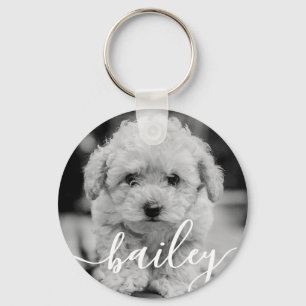 Pets enkla moderna Elegant Chic Namn och foto Nyckelring
