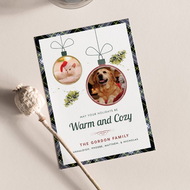 Pets Family jul Pet Photos Gordon Tartan Julkort (Warm and Cozy Pet Photos Plaid Gordon Tartan Christmas Greetings)