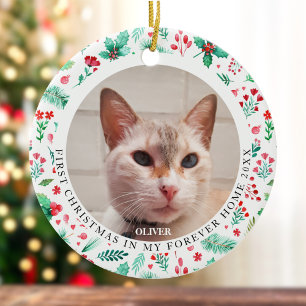 Pets första jul, 2 foto, vattenfärg, Rand Julgransprydnad Keramik