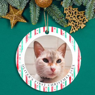 Pets första jul, 2 foto, vattenfärg, Rand Julgransprydnad Keramik
