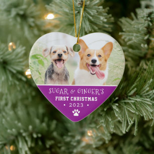 Pets första julpaw Skriv ut Lila Photo Julgransprydnad Keramik