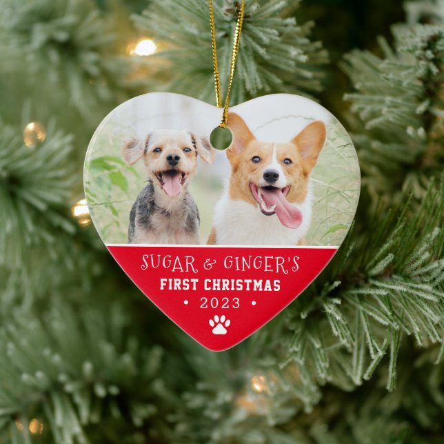 Pets första julpaw Skriv ut ljusrött foto Julgransprydnad Keramik (Träd)