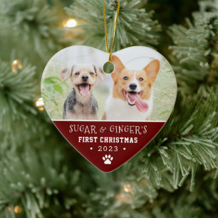 Pets första julpaw Skriv ut rött foto Julgransprydnad Keramik