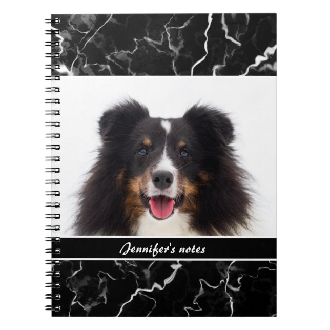 Pets foto på Faux Black Marble & Text Anteckningsbok (Framsidan)
