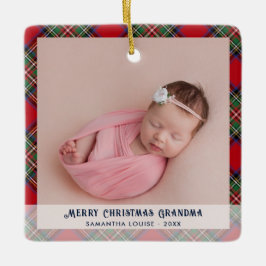 Pets Grandma jul Baby Photo Tartan Julgransprydnad Keramik