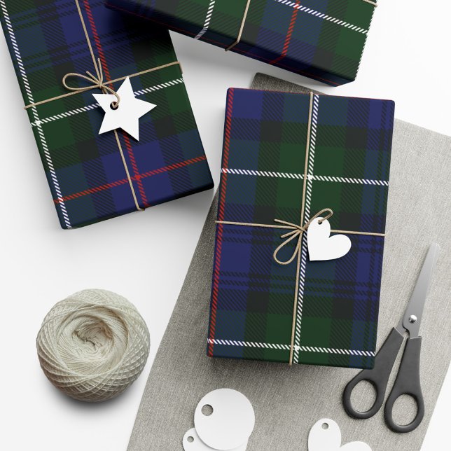 Pets Grönt Jul Elegant Rustic Tartan Presentpapper (Green Blue Check Rustic Tartan  Wrapping Paper)