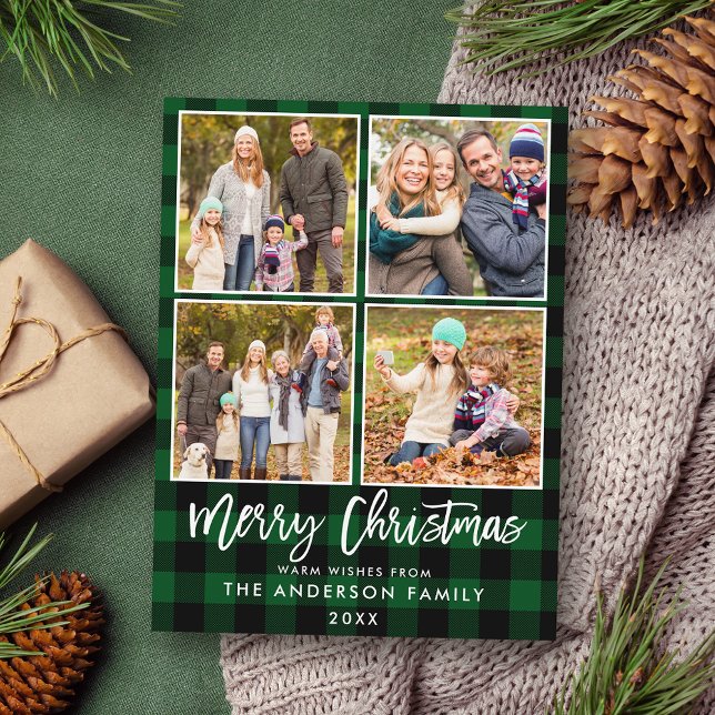 Pets-Grönt Pput-familj 4 Photo-jul Vykort (Customize to change your personalized text size or text style.)