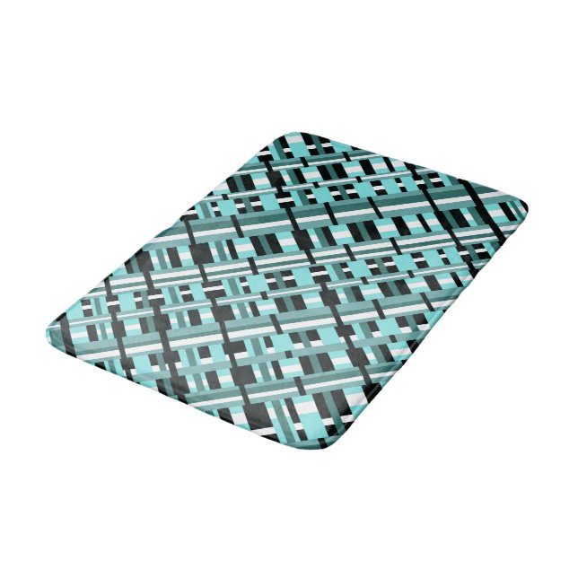 Pets i Aqua, Teal, Black & White Diagonal Badrumsmatta (Vinklad)