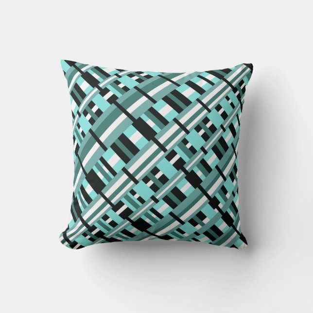 Pets i Aqua, Teal, Black & White Diagonal Kudde (Framsida)