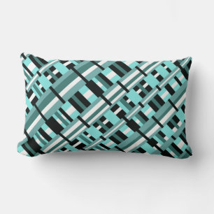 Pets i Aqua, Teal, Black & White Diagonal Lumbarkudde