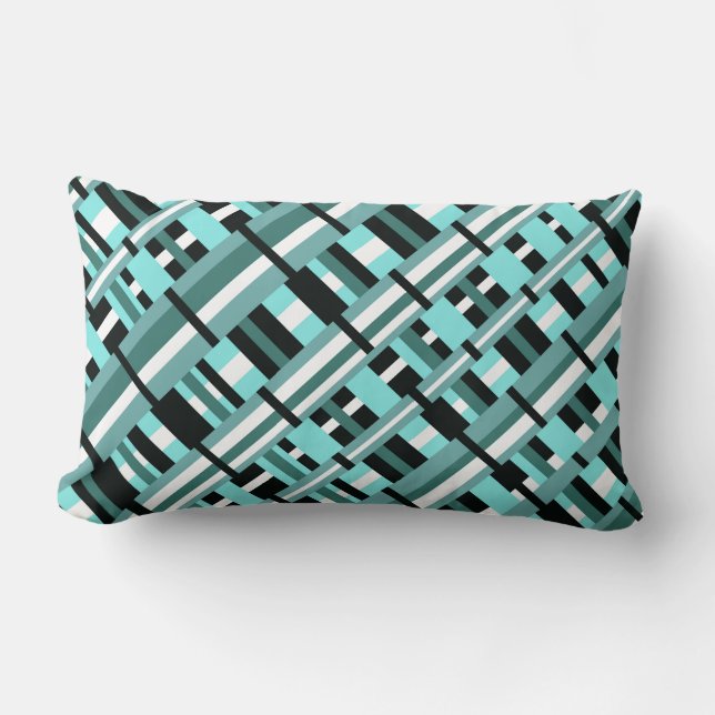 Pets i Aqua, Teal, Black & White Diagonal Lumbarkudde (Framsida)