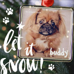 Pets Jul - Enkelt Cute Lycklig Julhälsningar Julgransprydnad Metall<br><div class="desc">Denna enkla,  söta och moderna design består av sans serif-typografi. Lägg till ett foto av anpassningsbarnas husdjur.</div>