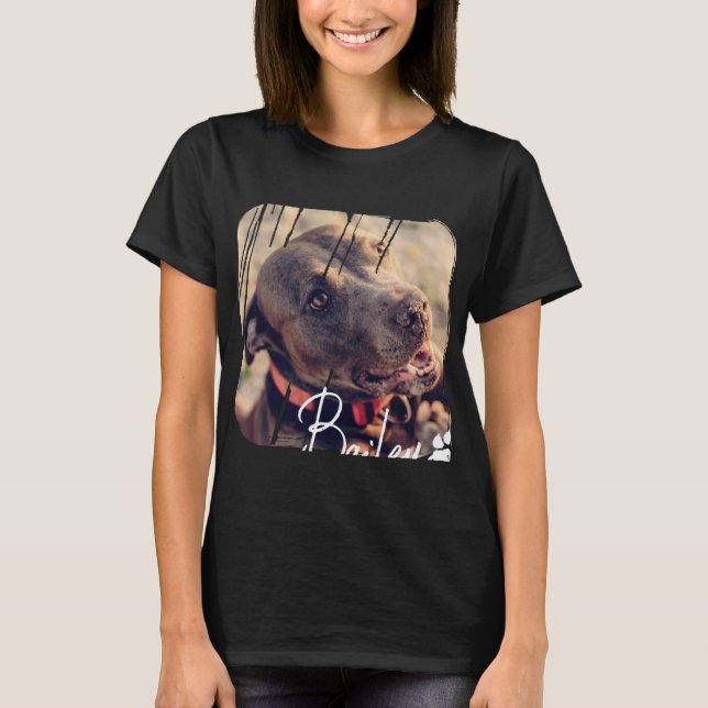 Pets Modern Simple Cool Nge Name And Photo  T Shirt (Framsida)