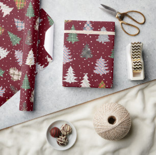 Pets Patterned Julgranar Mönster i Maroon Presentpapper