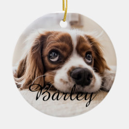 Pet's Simple Elegant Dog Name and Photo Christmas Julgransprydnad Keramik