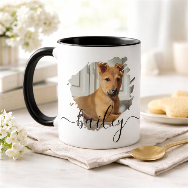 Pet's Simple Modern Cool Typography Name and Photo Mugg (Skapare uppladdad)