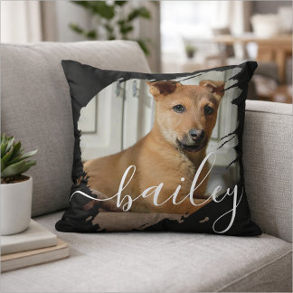 Pet's Simple Modern Elegant Chic Name and Photo Kudde